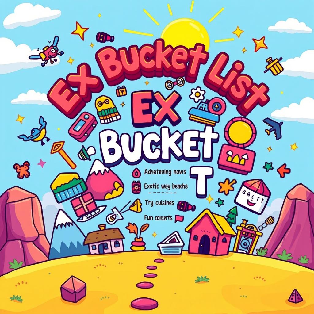 A visually captivating and colorful digital illustration that showcases a vibrant 'Ex Bucket List'