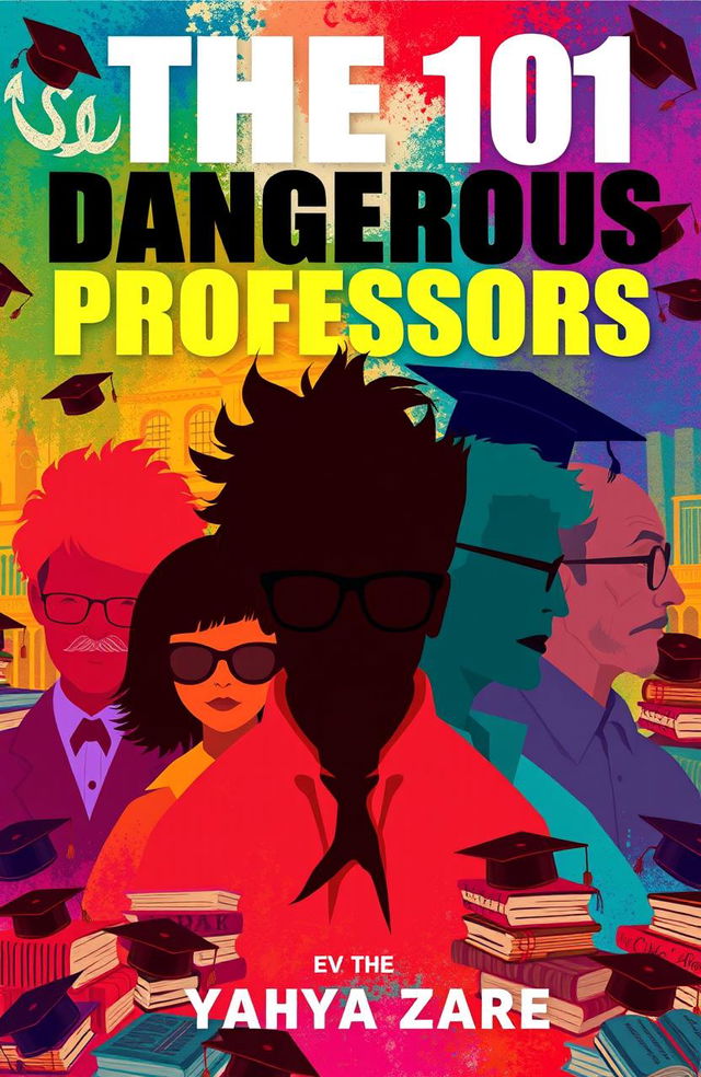 A vibrant and intriguing cover design for a book titled 'The 101 Dangerous Professors' by Yahya Zare