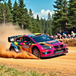 A vibrant and eye-catching vinyl design for a rally car