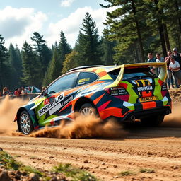 A vibrant and eye-catching vinyl design for a rally car