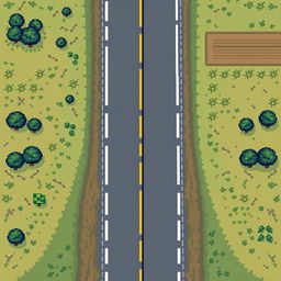 A top-down view of a straight road, observed from directly above as if from a height