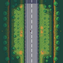 A top-down view of a straight road, observed from directly above as if from a height