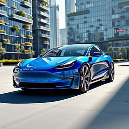 A futuristic design of the Tesla Model 2 electric car, showcasing sleek lines and an aerodynamic shape