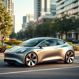 A sleek and modern Tesla citadine concept car, showcasing an innovative design with futuristic aesthetics