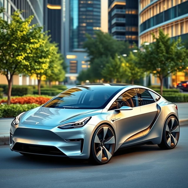 A sleek and modern Tesla citadine concept car, showcasing an innovative design with futuristic aesthetics