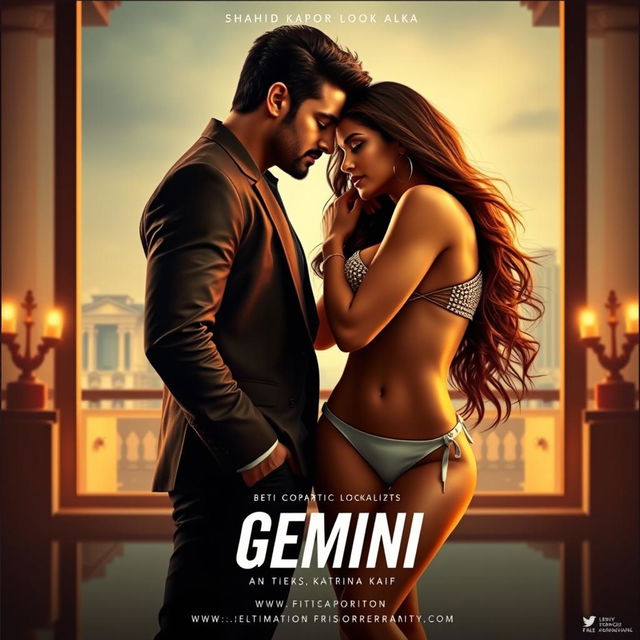 A film poster for an erotic romantic drama titled 'Gemini', featuring a modern, steamy, and classy design