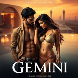 A film poster for an erotic romantic drama titled 'Gemini', featuring a modern, steamy, and classy design