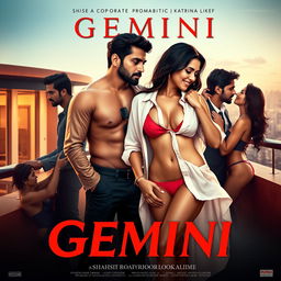 A film poster for an erotic romantic drama titled 'Gemini', featuring a modern, steamy, and classy design