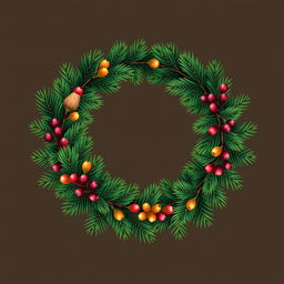 An illustration of a pine wreath featuring three distinct colors intricately incorporated into the design