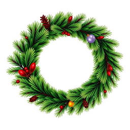 An illustration of a pine wreath featuring three distinct colors intricately incorporated into the design