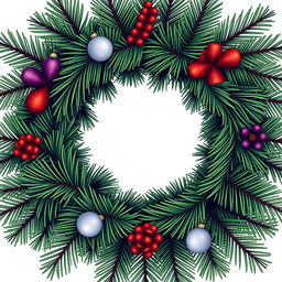 An illustration of a pine wreath featuring three distinct colors intricately incorporated into the design