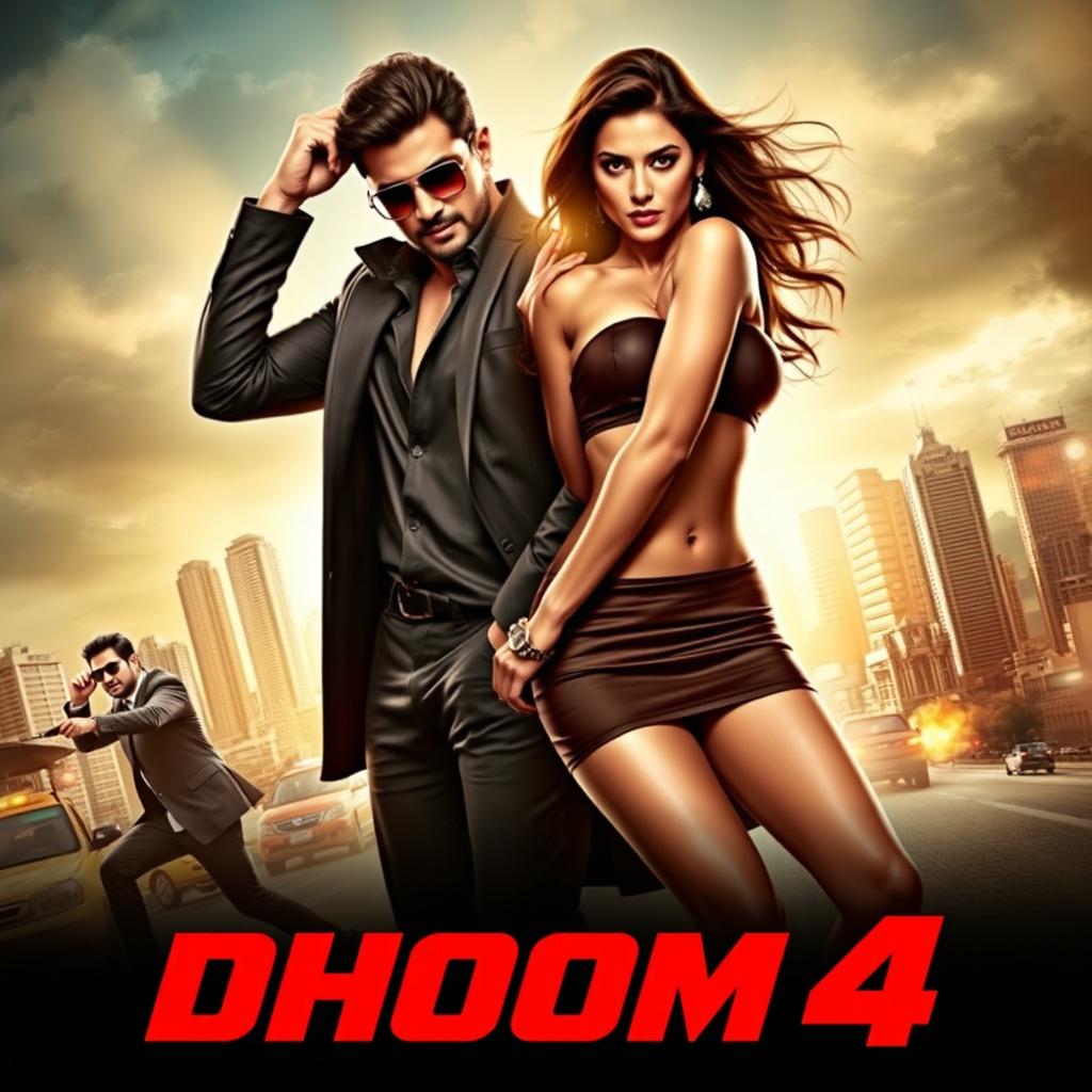 A dynamic film poster for 'Dhoom 4', a sexy, stylish crime drama and action-adventure sequel to a popular franchise