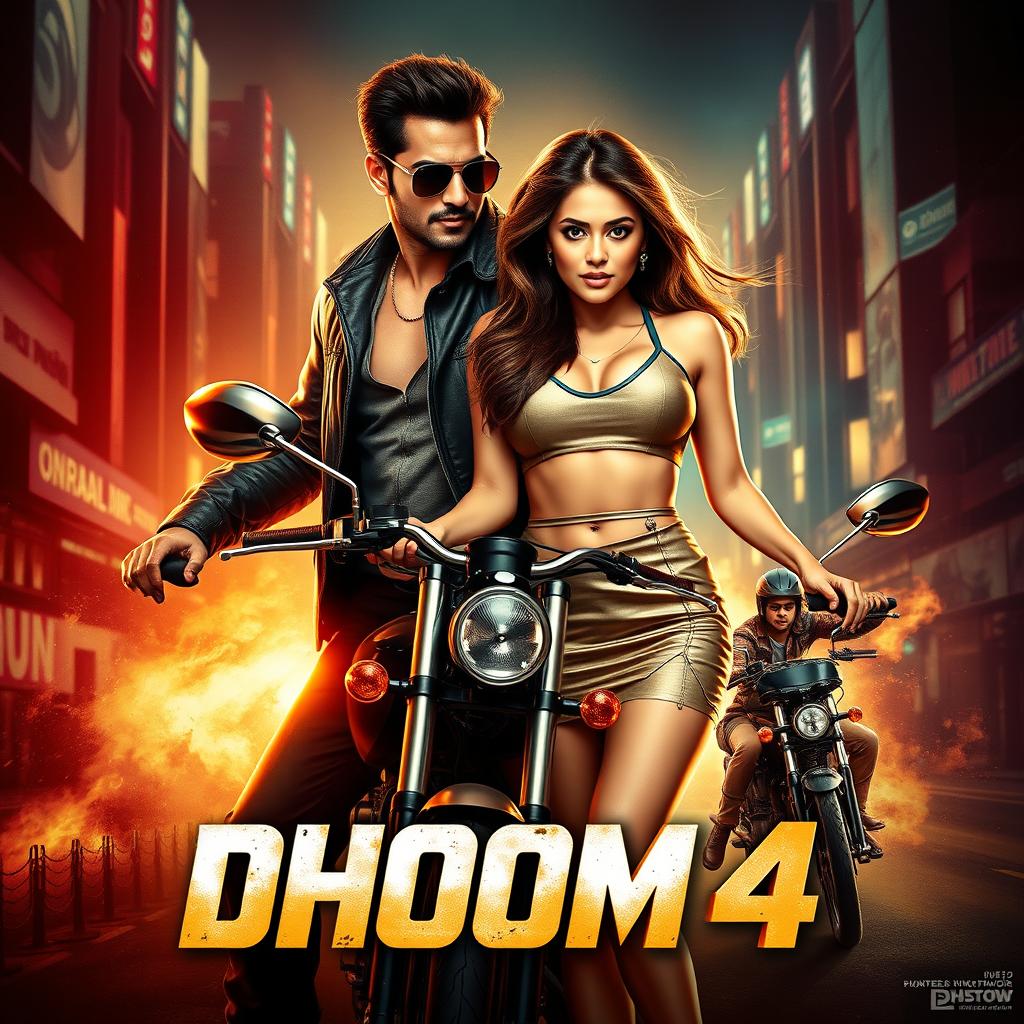 An eye-catching film poster for 'Dhoom 4', a sequel to a vibrant and popular movie franchise