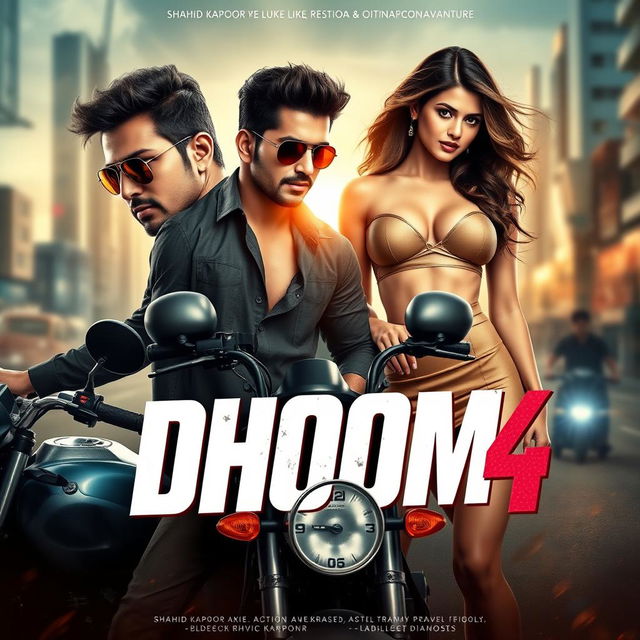 An eye-catching film poster for 'Dhoom 4', a sequel to a vibrant and popular movie franchise