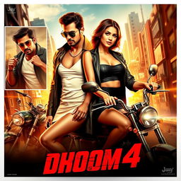 An eye-catching film poster for 'Dhoom 4', a sequel to a vibrant and popular movie franchise