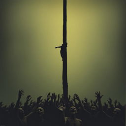 A dark cover featuring a blacked out silhouette of a man falling from a tall, thin tower that extends into the sky, reminiscent of the Tower of Babylon