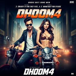 An enticing film poster for 'Dhoom 4', a sequel to a renowned movie franchise