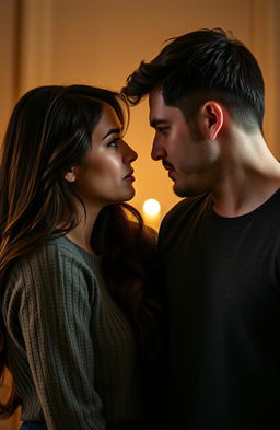 A tender moment between two people deeply in love, one person looking confused and uncertain, while the other exudes devotion and commitment