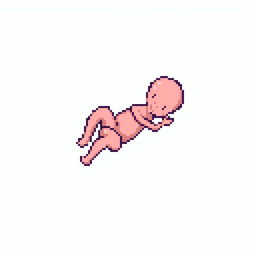 A pixel art representation of an undeveloped fetus, focusing on a simple and stylized design that captures the essence of the subject in a respectful manner