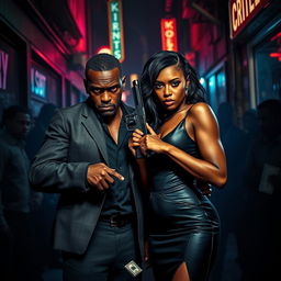 A tense scene featuring an angry black couple amidst a backdrop of urban chaos