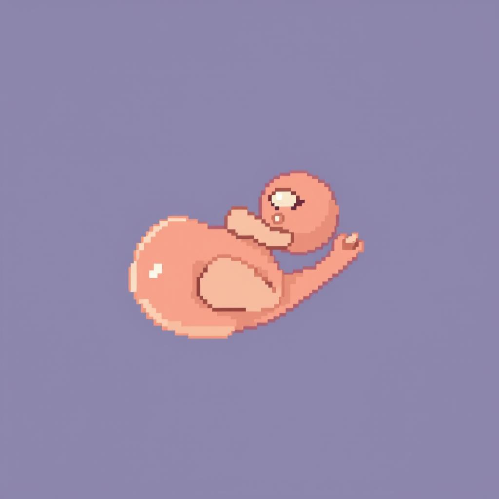 A pixel art representation of an undeveloped fetus, designed with a clear and simple aesthetic