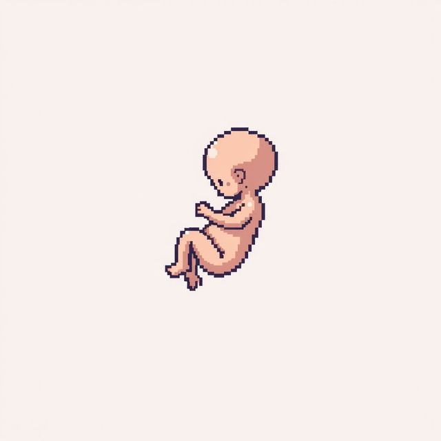 A pixel art representation of an undeveloped fetus, designed with a clear and simple aesthetic