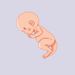 A pixel art representation of an undeveloped fetus, designed with a clear and simple aesthetic