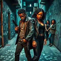 A tense scene featuring an angry black couple at the forefront, their expressions filled with frustration and deceit