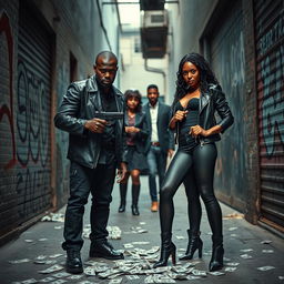 A tense scene featuring an angry black couple at the forefront, their expressions filled with frustration and deceit