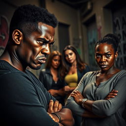A charged scene highlighting an angry black couple at the forefront, their expressions reflecting frustration and tension