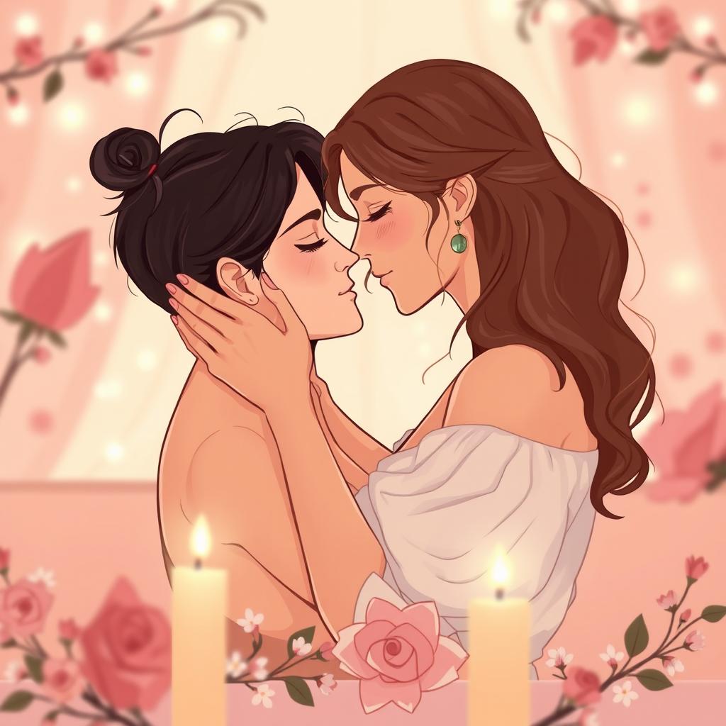 A stylized representation of a romantic and intimate couple, focused on the emotions and connections between them