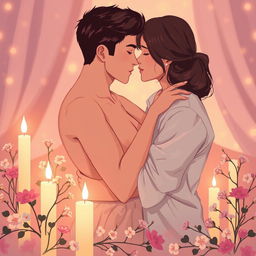 A stylized representation of a romantic and intimate couple, focused on the emotions and connections between them