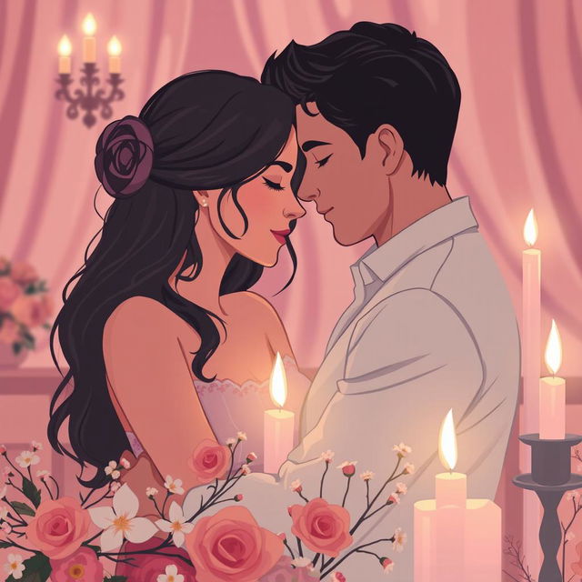 A stylized representation of a romantic and intimate couple, focused on the emotions and connections between them