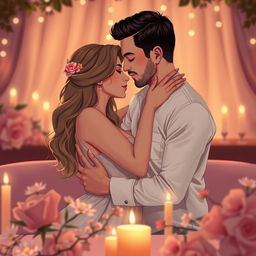 A stylized representation of a romantic and intimate couple, focused on the emotions and connections between them