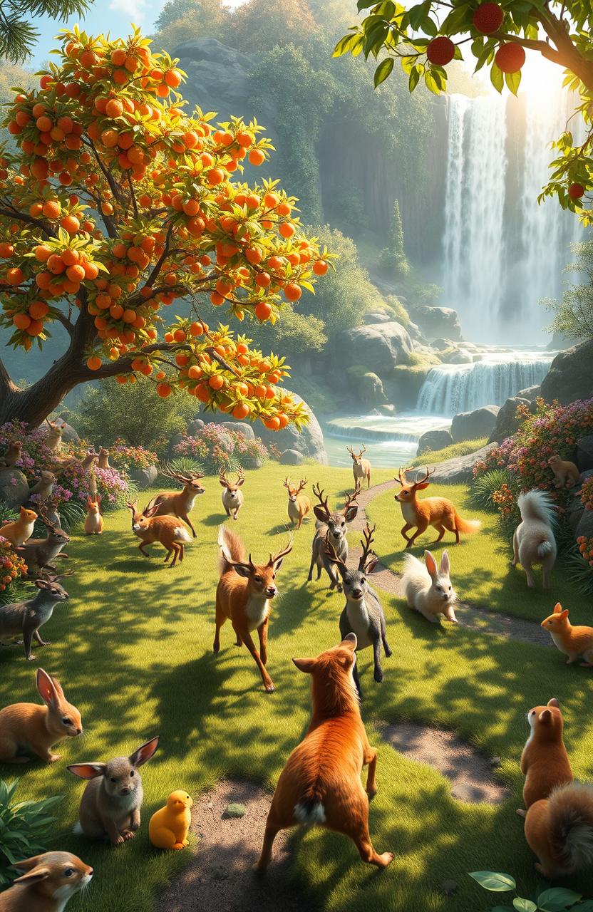 A thrilling animal race taking place in a majestic forest, featuring a diverse array of animals such as deer, rabbits, and foxes competing against each other