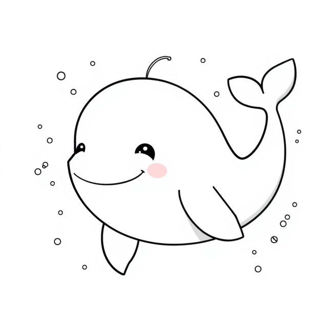 A cute whale illustrated in a charming Disney Pixar style, featuring a friendly expression and playful elements such as splashes of water around it