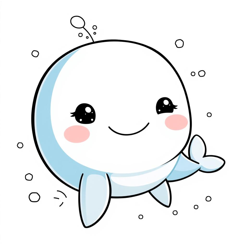 A cute whale illustrated in a charming Disney Pixar style, featuring a friendly expression and playful elements such as splashes of water around it