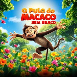 A vibrant and dynamic movie poster for a fictional film titled 'O Pulo do Macaco sem Braço'