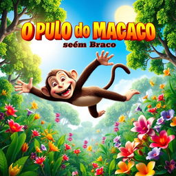 A vibrant and dynamic movie poster for a fictional film titled 'O Pulo do Macaco sem Braço'