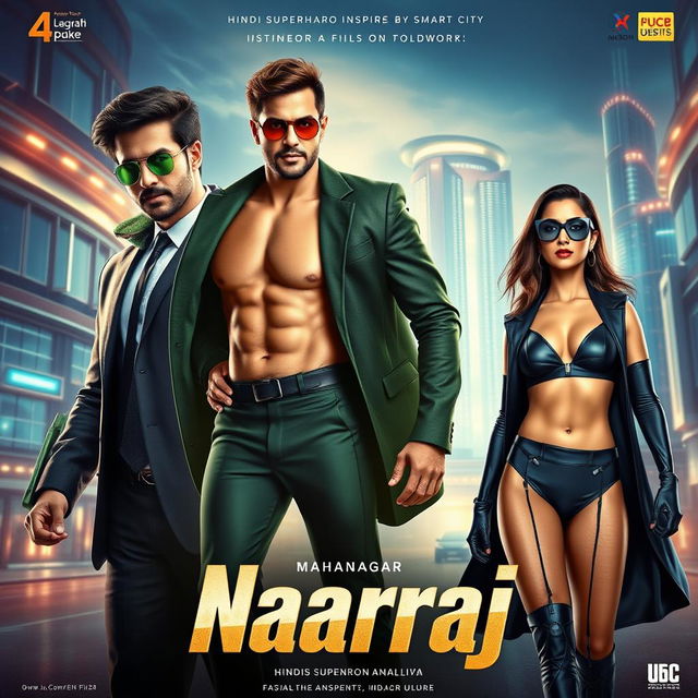 A vertical film poster for the movie titled 'Naagraj', featuring a Hindi superhero inspired by Indian folklore