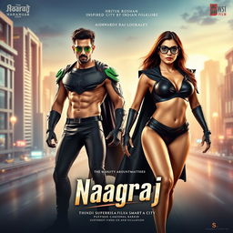 A vertical film poster for the movie titled 'Naagraj', featuring a Hindi superhero inspired by Indian folklore