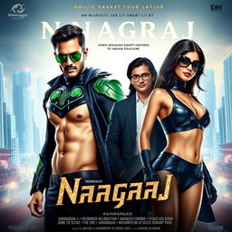 A vertical film poster for the movie titled 'Naagraj', featuring a Hindi superhero inspired by Indian folklore