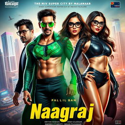 A vertical film poster for the movie titled 'Naagraj', featuring a Hindi superhero inspired by Indian folklore