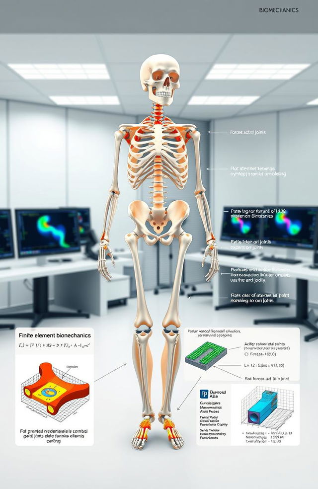 A detailed and informative illustration of computational biomechanics focusing on human joints