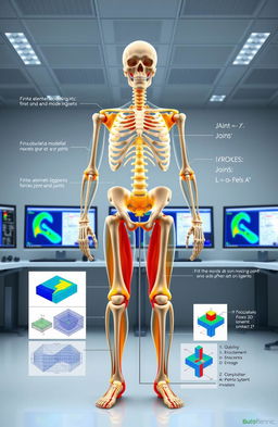 A detailed and informative illustration of computational biomechanics focusing on human joints