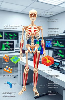 A detailed and informative illustration of computational biomechanics focusing on human joints
