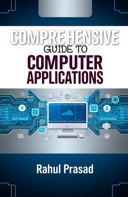 A comprehensive and visually engaging book cover design for "Comprehensive Guide to Computer Applications" by Rahul Prasad