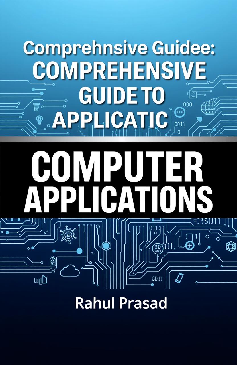 A comprehensive and visually engaging book cover design for "Comprehensive Guide to Computer Applications" by Rahul Prasad