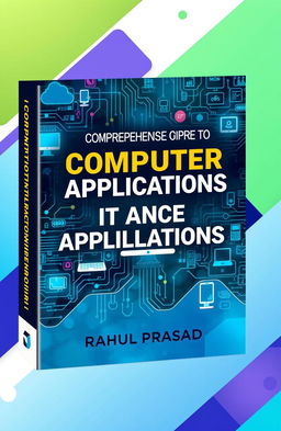 A colorful, engaging book cover design for a comprehensive guide to computer applications in IT and technology, authored by Rahul Prasad