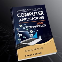 An elegant and informative book cover design for 'COMPREHENSIVE GUIDE TO COMPUTER APPLICATIONS' focused on IT and technology, written by Rahul Prasad